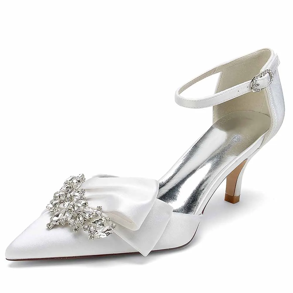 Pointed Toe Satin Ankle Strap Wedding and Bridal Shoes for Women