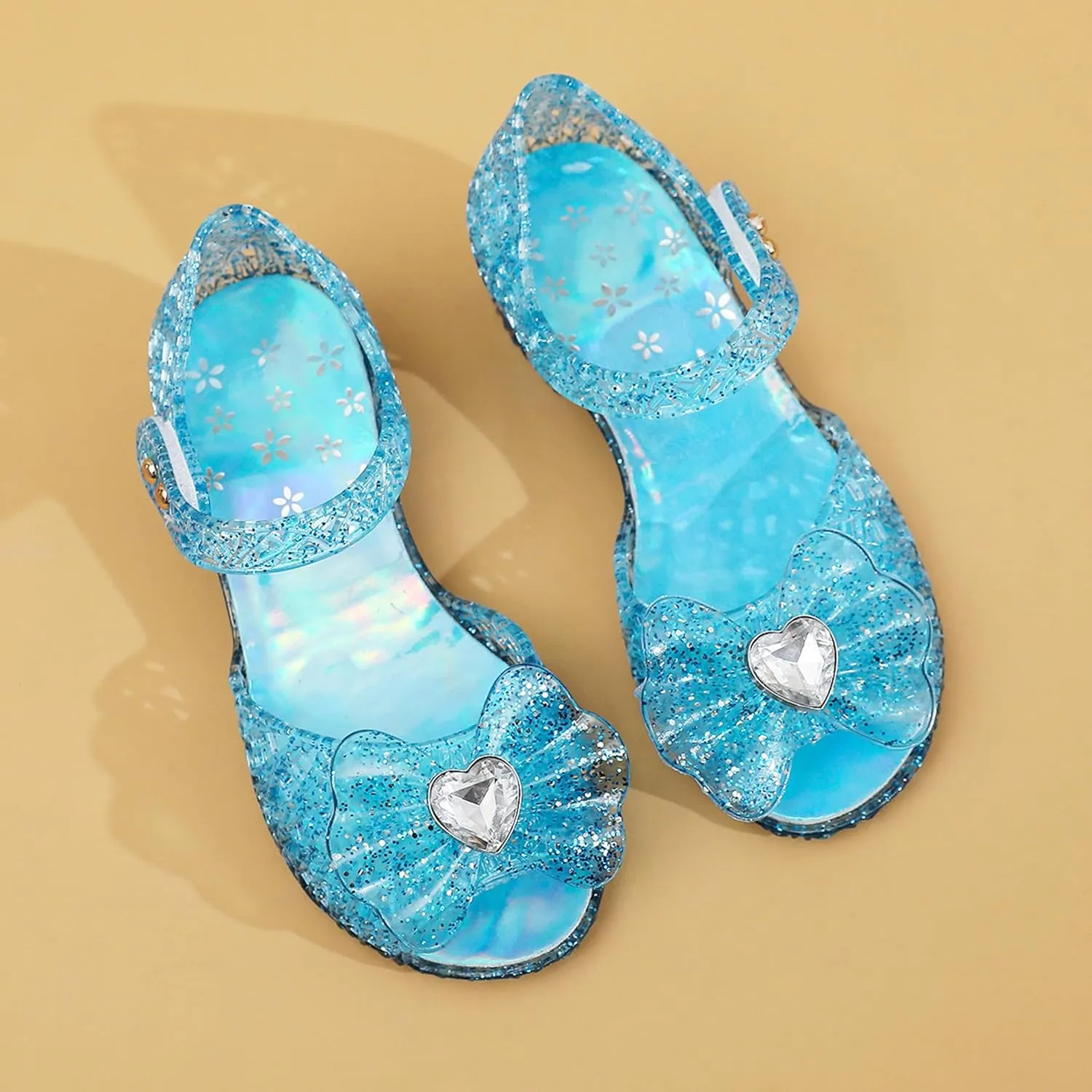Princess Sandals for Toddler Costumes Jelly Shoes Girls Dress Flats Mary Jane Cosplay Birthday Party Frozen Inspired Elsa Dance Summer Beach Size 9 Snow Queen Glitter Soft