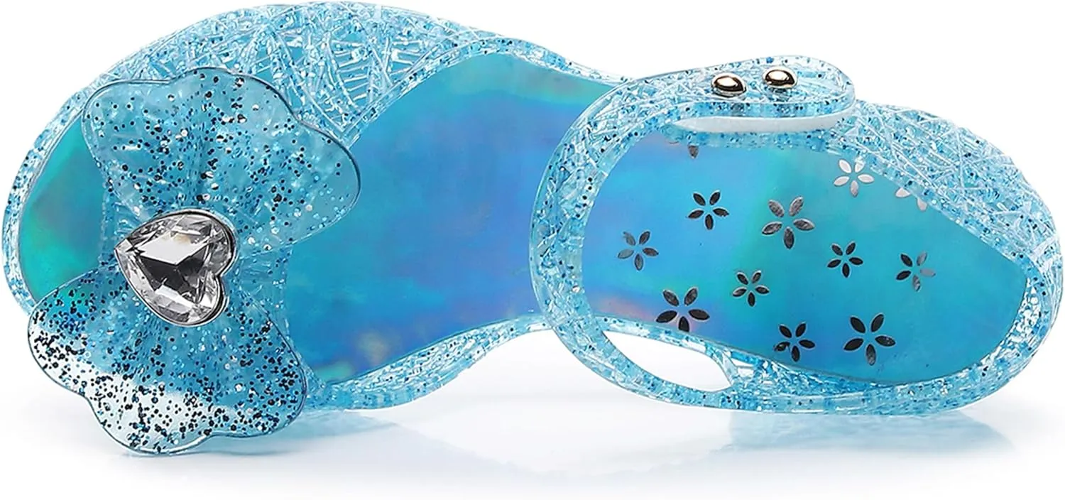 Princess Sandals for Toddler Costumes Jelly Shoes Girls Dress Flats Mary Jane Cosplay Birthday Party Frozen Inspired Elsa Dance Summer Beach Size 9 Snow Queen Glitter Soft