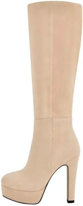 Richealnana Women's Platform Stiletto Heel Side Zipper Knee High Boots Solid Long Boots