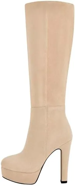 Richealnana Women's Platform Stiletto Heel Side Zipper Knee High Boots Solid Long Boots