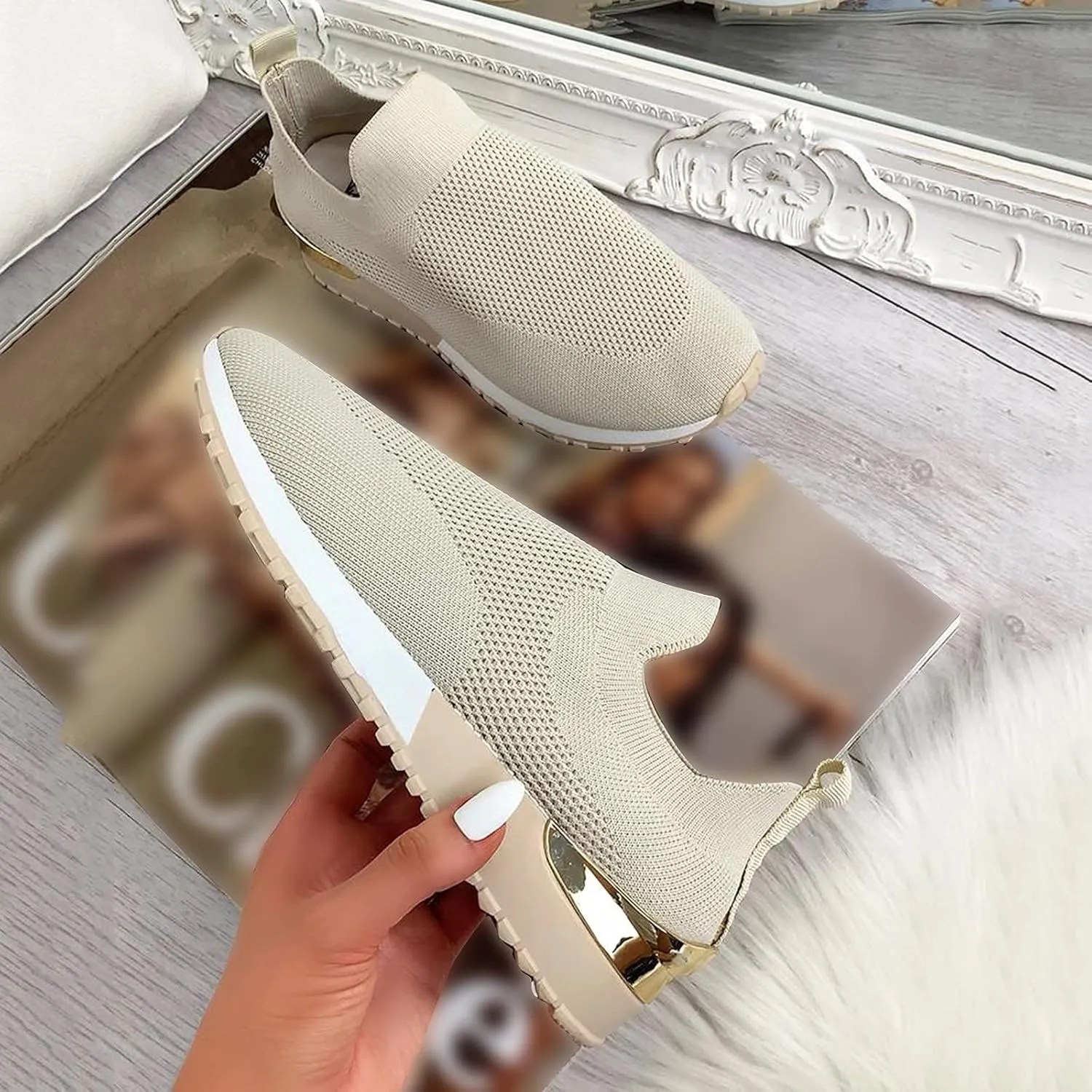 Sneakers for Women Walking Shoes Comfortable Breathable Mesh Tennis Slip On Sneakers for Women Womens Tennis Shoes Plantar Fasciitis Relief Lightweight Casual Comfort Walking Footwear