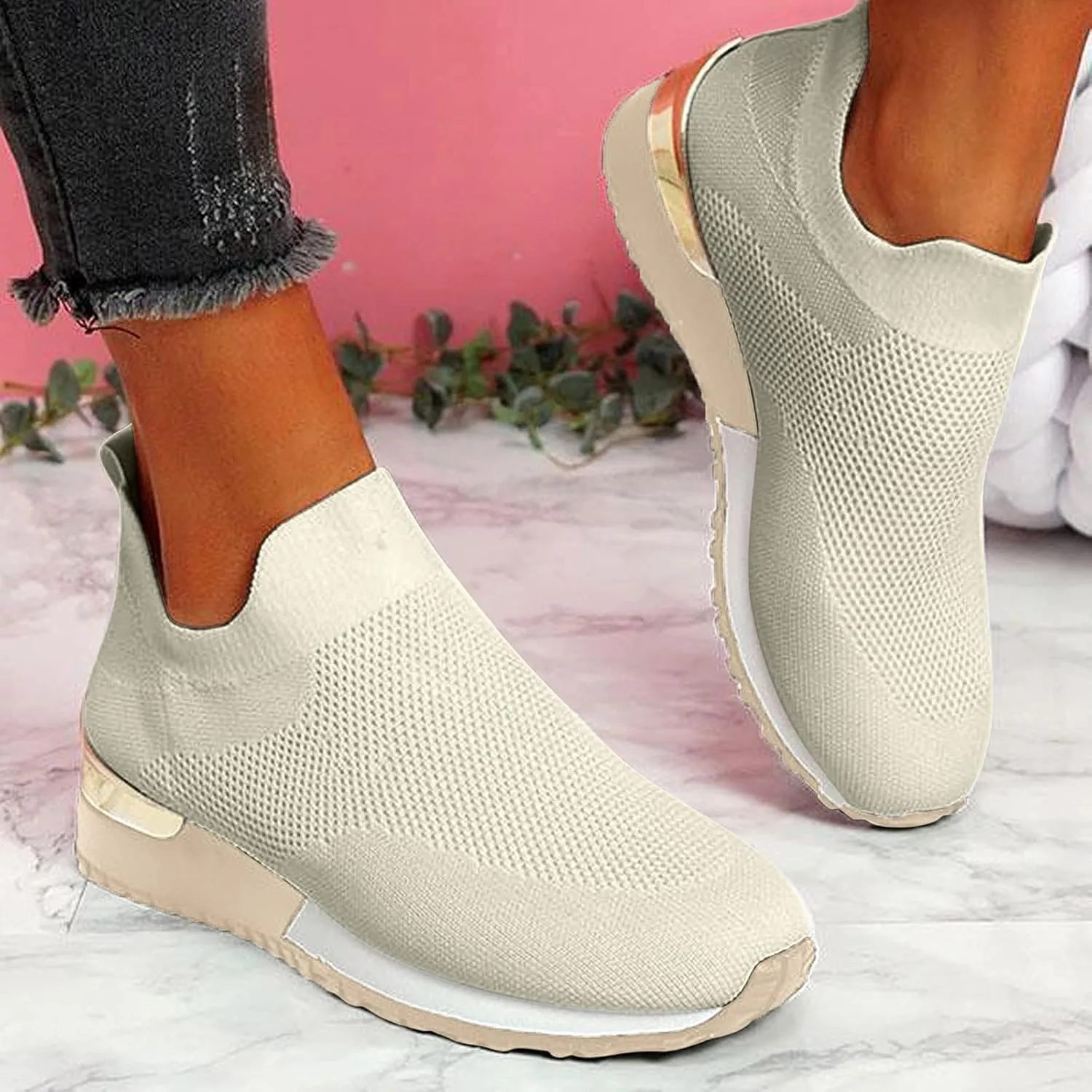 Sneakers for Women Walking Shoes Comfortable Breathable Mesh Tennis Slip On Sneakers for Women Womens Tennis Shoes Plantar Fasciitis Relief Lightweight Casual Comfort Walking Footwear