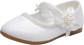 Teen Girls' Small Leather Shoes Single Loafers Flat Floral 𝐄mbellished Ribbed Adjustable Strap Dress Shoes