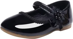 Teen Girls' Small Leather Shoes Single Loafers Flat Floral 𝐄mbellished Ribbed Adjustable Strap Dress Shoes