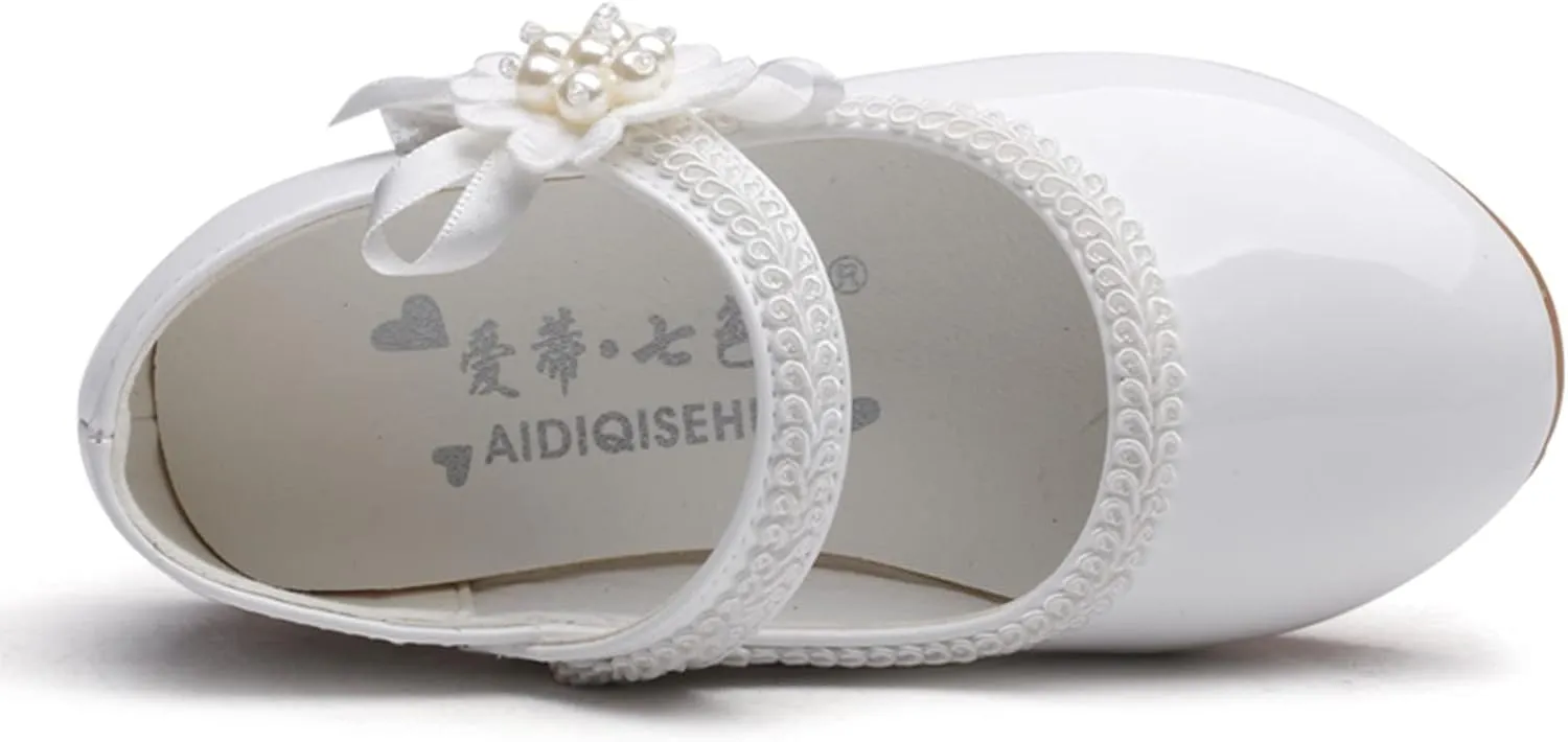 Teen Girls' Small Leather Shoes Single Loafers Flat Floral 𝐄mbellished Ribbed Adjustable Strap Dress Shoes