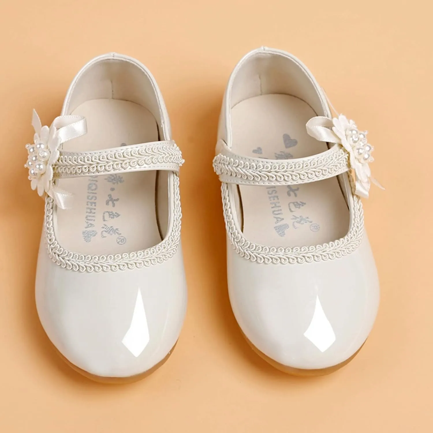 Teen Girls' Small Leather Shoes Single Loafers Flat Floral 𝐄mbellished Ribbed Adjustable Strap Dress Shoes