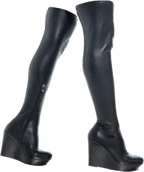 Tight Boots, Women's Long Over The Knee Boots with Round Toe High Heels, Wedge Heels Straight Side Zipper Long Boots Patent Leather Stretch Fashion Women's Boots