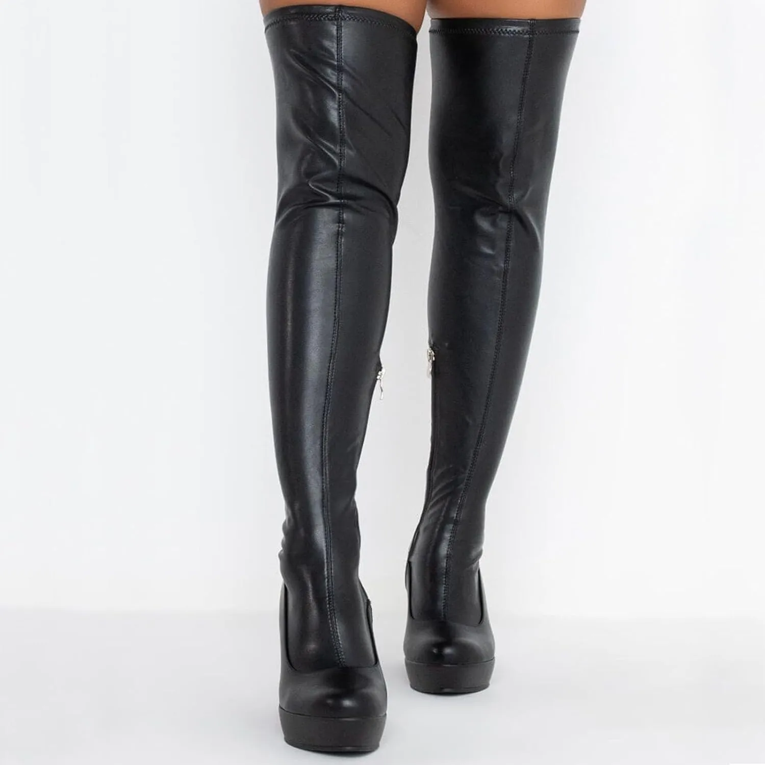 Tight Boots, Women's Long Over The Knee Boots with Round Toe High Heels, Wedge Heels Straight Side Zipper Long Boots Patent Leather Stretch Fashion Women's Boots