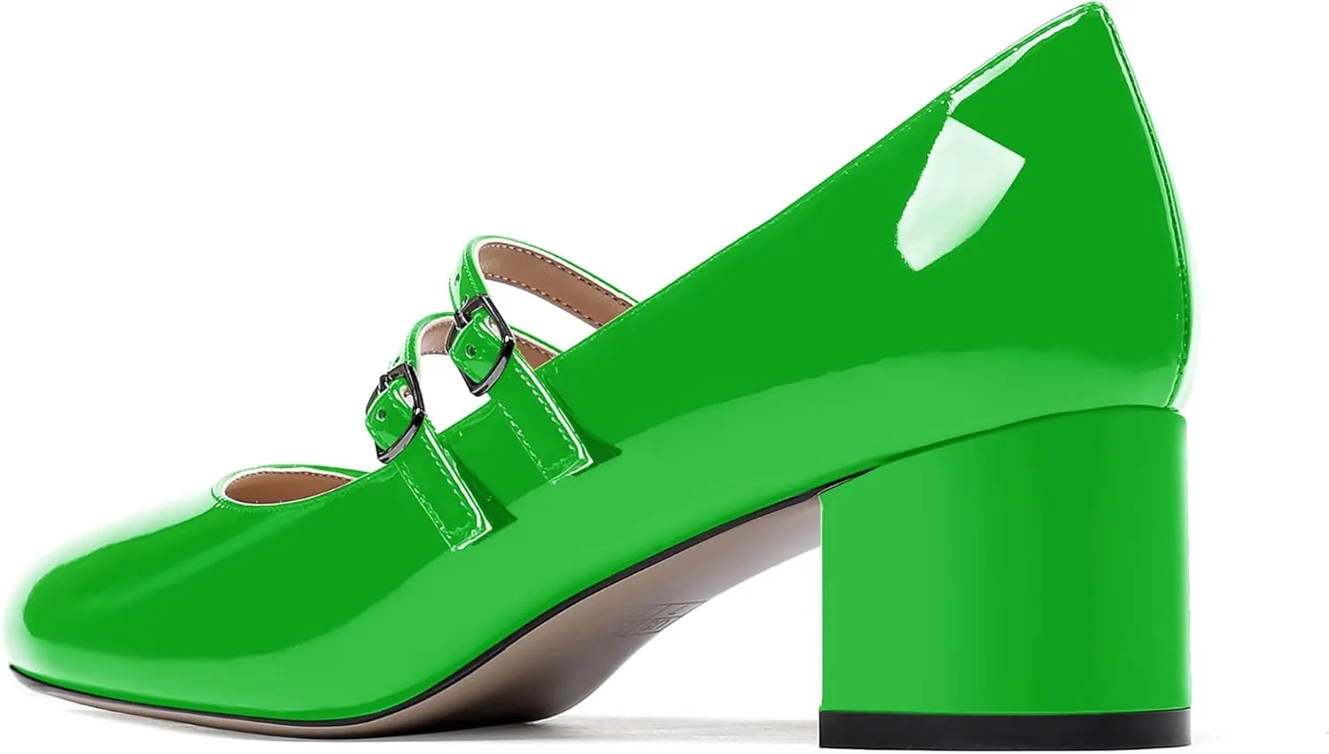 WAYDERNS Women's Adjustable Strap Mary Jane Round Toe Patent Low Chunky Heel Pumps Shoes 2 Inch