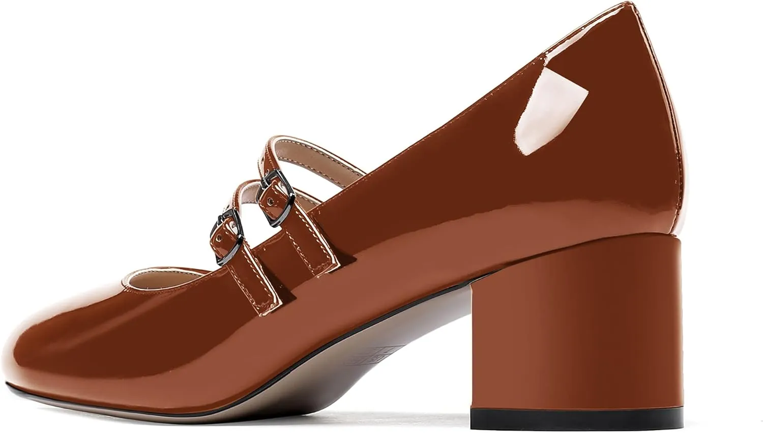 WAYDERNS Women's Adjustable Strap Mary Jane Round Toe Patent Low Chunky Heel Pumps Shoes 2 Inch