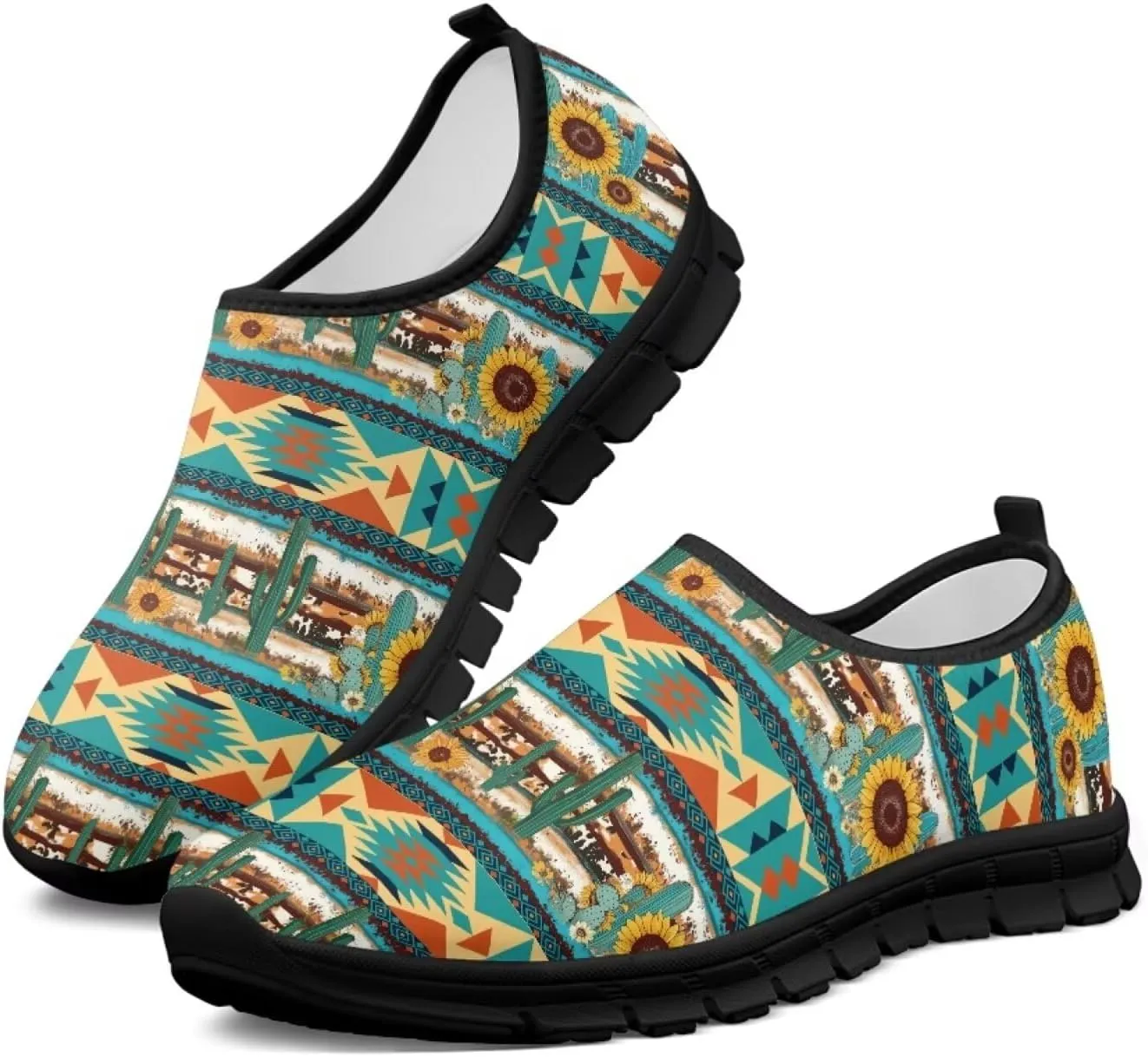 Western Aztec Slip on Shoes for Men Casual Sport Shoes Hands Free Shoes No Laces Casual Loafers Running Sneakers