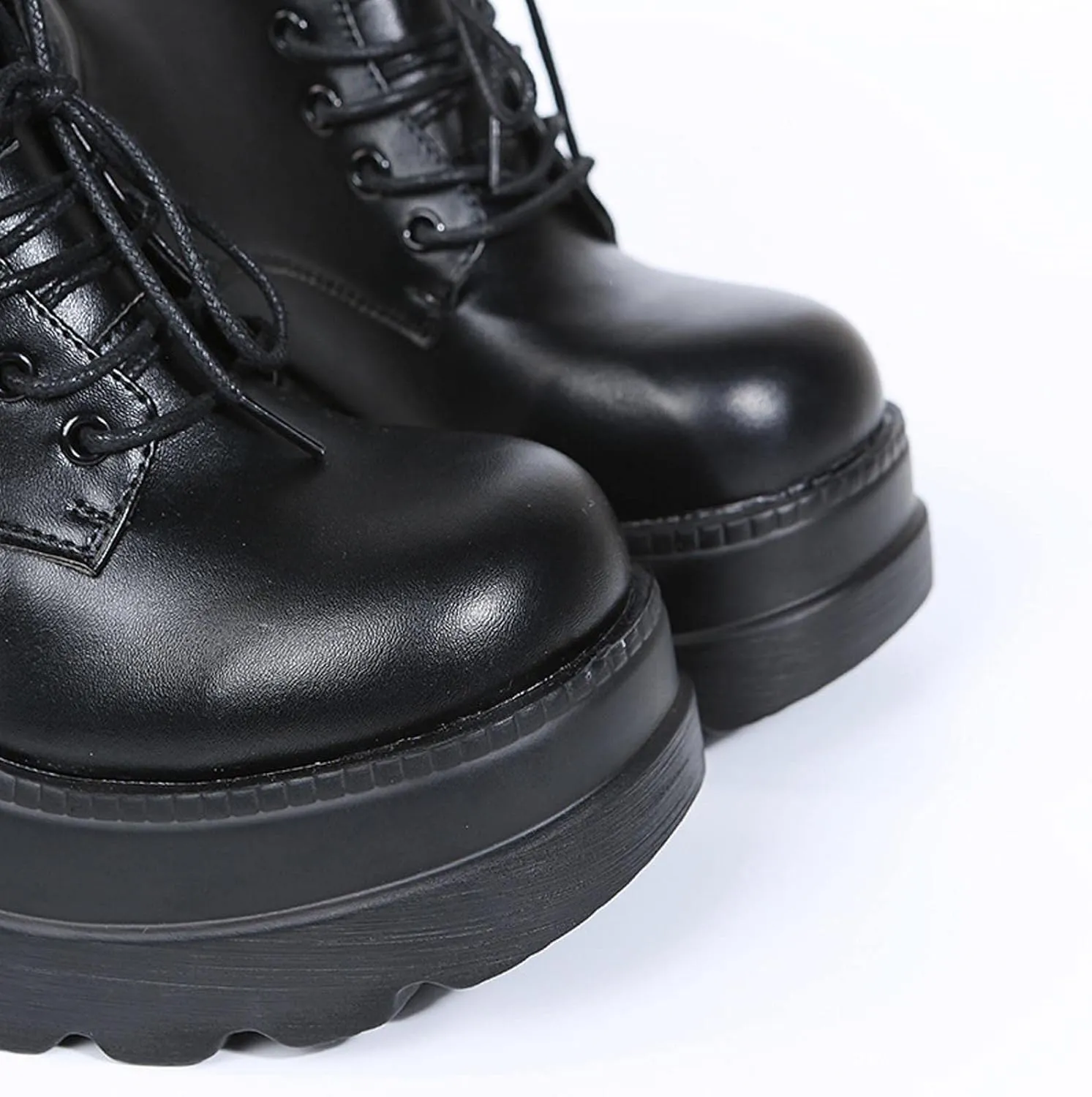 Womens High Platform Goth Ankle Booties Wedges Chunky High Heel Round-Toe Lace up Punk Combat Boots for Women