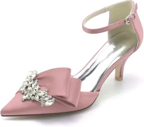 Women's Satin Wedding Heels Bridal Shoes Pointed Toe Wedding Pumps