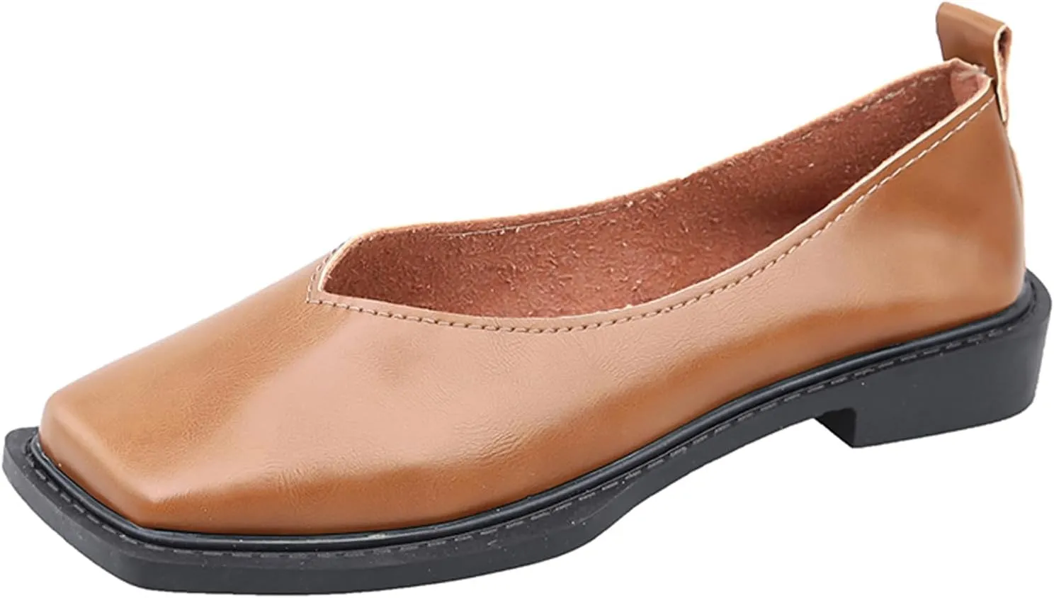 Women's Slip On Square Toe Flat Mary Jane Shoes Comfortable Leather Non-Slip Soft Sole Loafers Outdoor Lightweight Casual Ballet Flat Shoes