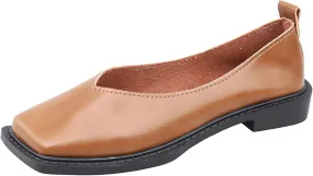 Women's Slip On Square Toe Flat Mary Jane Shoes Comfortable Leather Non-Slip Soft Sole Loafers Outdoor Lightweight Casual Ballet Flat Shoes
