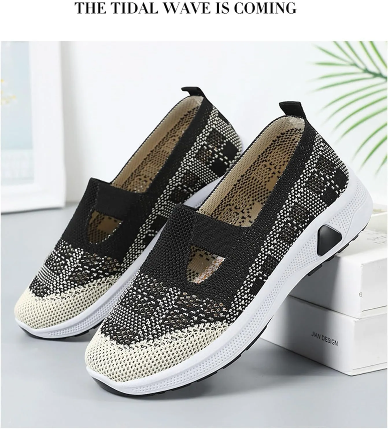 Women's Woven Orthopedic Breathable Soft Sole Shoes Slip On Diabetic Mesh Trainers Women's Comfortable Casual Air Cushion Athletic Shoes Arch Support Running Jogging Sports Sneaker