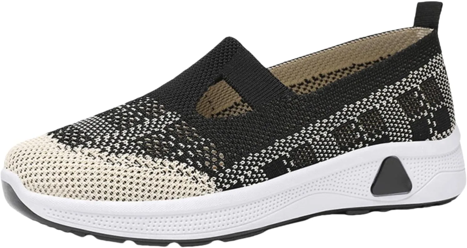 Women's Woven Orthopedic Breathable Soft Sole Shoes Slip On Diabetic Mesh Trainers Women's Comfortable Casual Air Cushion Athletic Shoes Arch Support Running Jogging Sports Sneaker