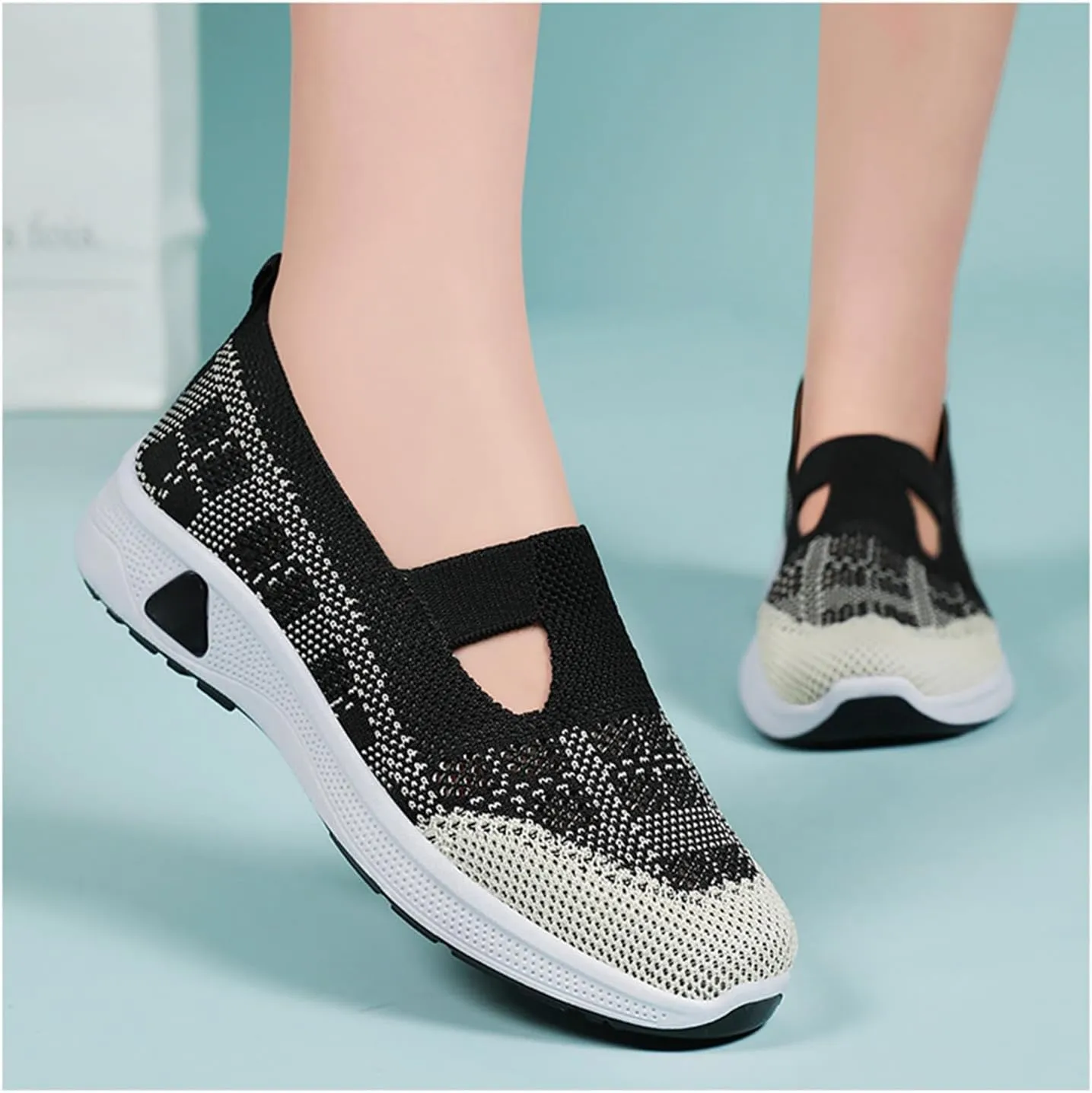 Women's Woven Orthopedic Breathable Soft Sole Shoes Slip On Diabetic Mesh Trainers Women's Comfortable Casual Air Cushion Athletic Shoes Arch Support Running Jogging Sports Sneaker