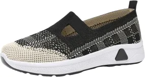 Women's Woven Orthopedic Breathable Soft Sole Shoes Slip On Diabetic Mesh Trainers Women's Comfortable Casual Air Cushion Athletic Shoes Arch Support Running Jogging Sports Sneaker